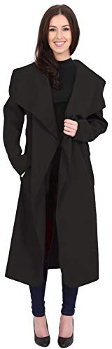 MINNI ROSSA Womens Ladies Italian Trench Long Coat Waterfall Duster Cape Belted Cardigan Jacket Plus Size UK (Black, M-L)