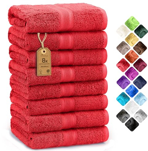 NatureMark NM-HT0864 Frottier Handtücher, 8-er Pack, 50 x 100 cm, 100% Baumwolle, Rot