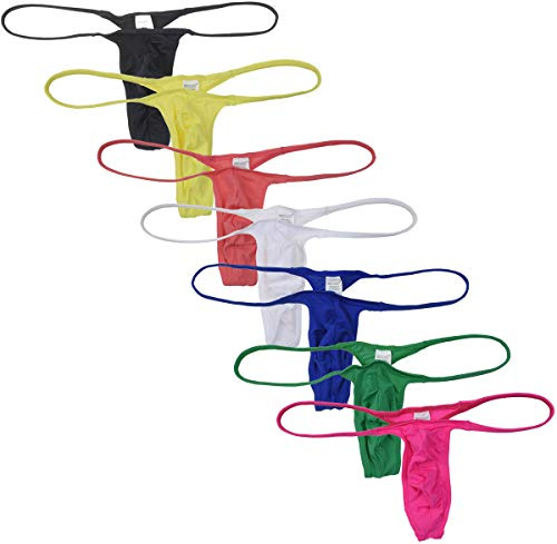 OROCOJUCO 7-Pack Men Spandex Micro Thong Shadow Stripe Narrow Pouch Underwear String Mini Bikini Jockstrap T-back L
