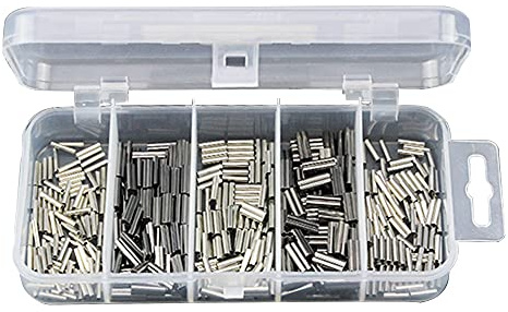 ANCLLO 500pcs Single and Double Barrel Crimp Sleeves Kit, Copper Barrel Crimp Sleeves Copper Tube, Fishing Line Leader Rigging Tackle, Wire Rope Tube Connector Kit for Leader Rigging