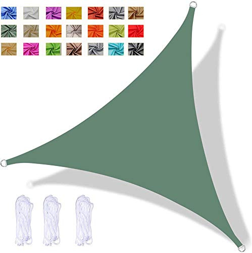 Tenda A Vela Triangolare 5x5x7m Vela Ombreggiante Impermeabile, Protezione Raggi UV 98%, per Feste All'aperto in Terrazza Giardino, con Corda, Verde Scuro