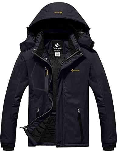 GEMYSE Herren Skijacke Wasserdicht Outdoor Winterjacke Winddicht mit Fleece und Kapuze (Schwarz,3XL)