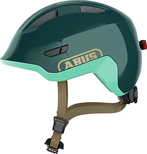 ABUS Kinderhelm Smiley 3.0 ACE LED - Fahrradhelm mit Licht - tiefe Passform & Platz für einen Zopf - für Mädchen und Jungs - Grün Glänzend, Größe S