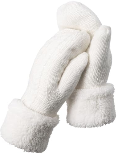 AURUZA Women Gloves Mittens,Winter Warm Gloves Heat Weaver Cable Knit, Women Gloves Ladies Thick Fleece Lined Insulated Warm Knitted Winter Thermal Mittens for Christmas Birthday Gift (White)
