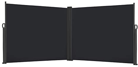 AufuN Seitenmarkise Ausziehbar Markise 160 x 600 cm Doppel Sonnenschutz aus Polyester Sichtschutz Windschutz für Garten Balkon & Terrasse, Seitenrollo mit Wandhalterung, Anthrazit