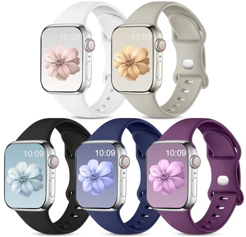 CeMiKa 5 Pack Straps Compatible for Apple Watch Strap 40mm 38mm 41mm 42mm 44mm 45mm 46mm 49mm, Soft Silicone Sport Band for iWatch Series 11 10 9 8 7 6 5 4 3 SE SE3, Women Men, 38mm/40mm/41mm-S/M