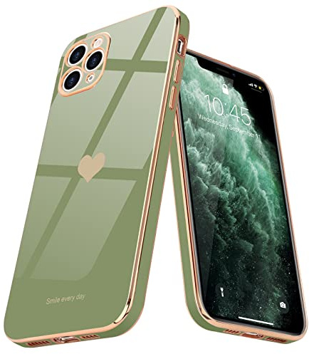 Teageo for iPhone 11 Pro Max Case Cute Heart Pattern for Women Girls Slim Luxury Bling Plating Soft TPU Anti-Scratch Shockproof Bumper Phone Case for iPhone 11 Pro Max, Light Green