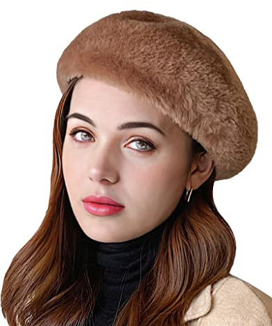 NLAND Damen Schirmmützen Klassische Winter Warm Barrett Baskenmütze Modestil Einheitsgröße (Braun, Einheitsgröße)