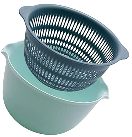 CHAMEEN Colino da cucina in plastica, blu chiaro, insalata, frutta, verdura, colino doppio strato, scolapasta per insalata, pasta