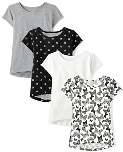 The Children's Place Girls Short Sleeve High Low Top T-Shirt, Black, 7-8 US