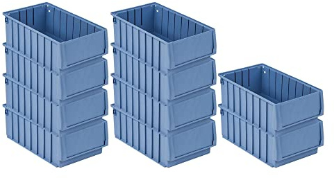 SparSet 10x Regalkasten 400 BH mit Etikett & Schutzhaube | HxBxT 14x23,4x40cm | 9,9 Liter | Sichtlagerkasten, Sortimentskasten, Sortimentsbox, Kleinteilebox