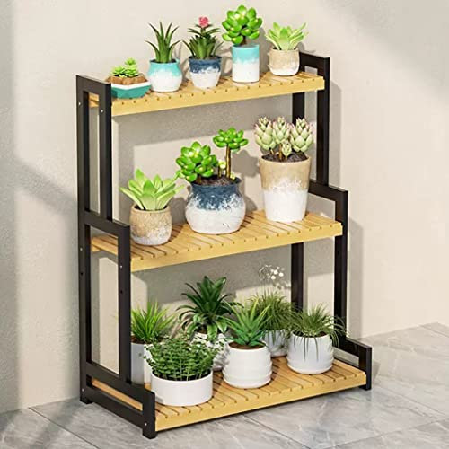 GIZNXBA Blumenregal Holz 3-Tier Blumenständer Fensterbank Pflanzenregal Blumentreppe Pflanzentreppe Blumenbank Wohnzimmer Für Mehrere Pflanzen Für Garten (Color : Without Wheel)