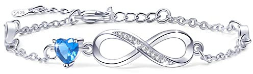 Tusuzik Cadeau Noel Bracelet Femme Argent 925, Bracelet Infini Coeur Bijoux Femme avec Zircone Réglable Cadeau pour Maman Épouse Fille Amie