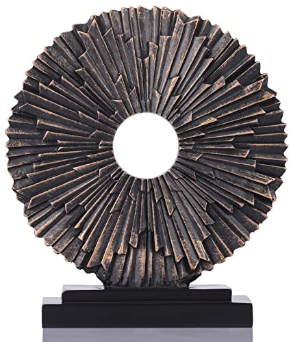 DOVDOV Svart guld heminredning skulptur, unik rund linje staty, modern heminredning, dekorativ panelstaty för vardagsrum tv-skåp, kontor, soffbord, matbord center svart guld dekor