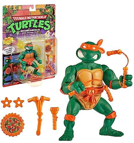 Ninja Turtles, 10 cm ledad figur, klassisk samlarfigur, Michelangelo, leksak för barn från 4 år, Giochi Preziosi, T0001B