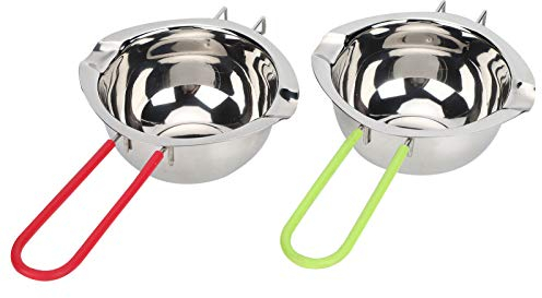 Tissting 2PCS 400ml Double Boiler Pot, Stainless Steel Melting Pot Small Milk Pan Chocolate Melting Water Heating for Butter Chocolate Cheese(Green+Red)