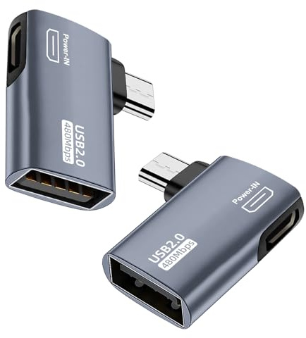AreMe 2 Pack 90 Degree OTG Cable Adapter for Fire TV Stick 4K, Grey | Left and Right Angle Powered Micro USB to USB OTG Adapter for Android Phone Tablet