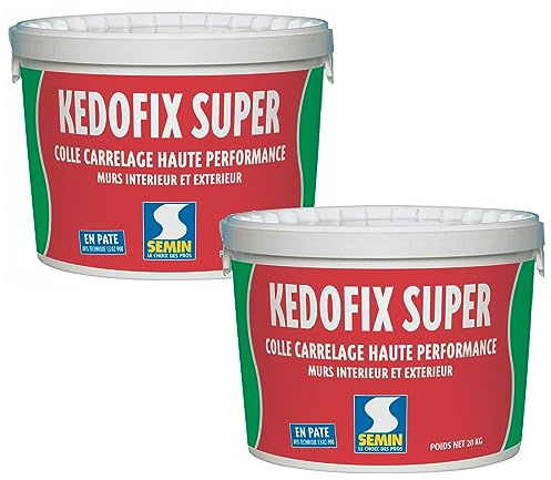 Semin KEDOFIX SUPER Colle Carrelage Murale- 2 X 20 kg – Prête à l’Emploi Sans Ciment – Intérieur & Extérieur Protégé – Haute Résistance à l’Eau – Spécial Pièces Humides –Faïence, Pierre, Pâte de Verre