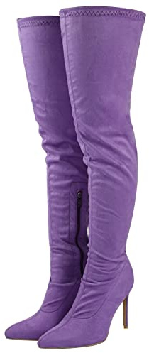 Stivali Alti alla Coscia in Velluto Elasticizzato Viola Lavanda da Donna - per Feste, Appuntamenti serali e Occasioni di Gala,Viola,40 EU
