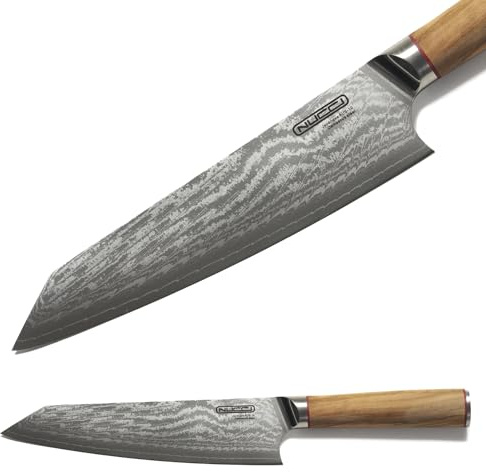 CLASSE ITALY Couteau Chef Trisant Gyuto 20 cm en acier japonais AUS 10 à 67 couches, affûté à la main, poignée en olive, chiffon de nettoyage inclus