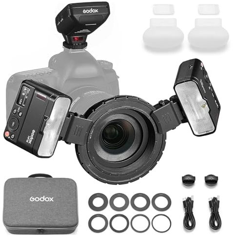 Irfora MF12-1 Macro Flash Kit Including 2 x MF12 Off-Camera TTL Flash Light + 1 x Flsh Trigger + 8 x Adapter Rings + 1 x Mounting Ring + 2 x Diffusers + 2 x Cold Shoe Mounts Support 2.4G Wireless