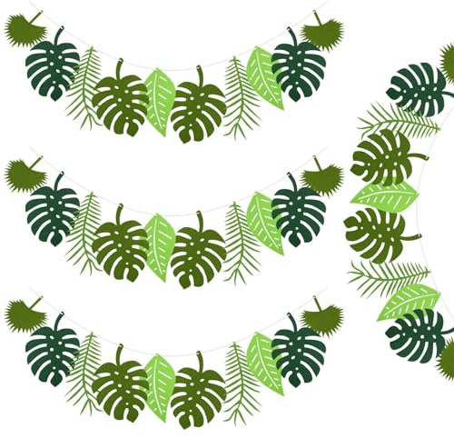 Zfseyuh Festoni di Giungla 4 Pezzi Striscioni Foglia Tropicale Decorazioni Festa Verdi Piante Felt Leaf Festoni di Foglie per Compleanno Bambino Summer Party