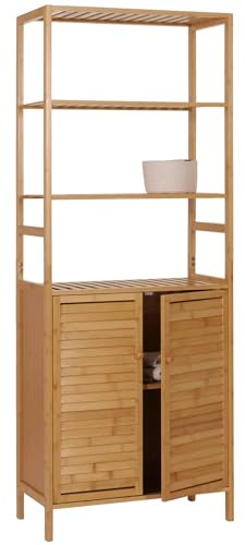 Mendler Hochschrank HWC-B18 168x64x33cm Bambus | Badschrank, Badregal, Schrank, Regal, 2 Türen, 4 Regalböden, MDF, FSC®-Zertifiziert