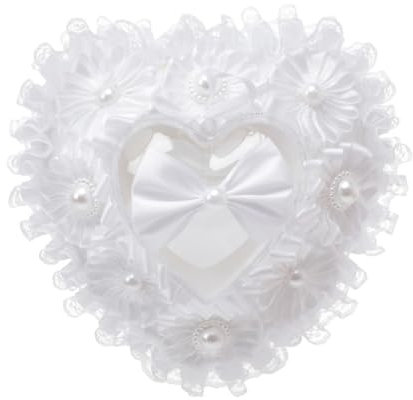 URFEDA Ringkissen Weiß Brautkissen Träger Kissen Ringschachtel Ringhalter Kissen Bogen Hochzeit Kissen Herzform Ringbox Vintage Trauringkissen Hochzeitskissen Braut Gastgeschenke Hochzeit Kissen