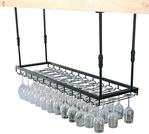 Bar Sottosopra Bicchiere da Vino Soffitto Appeso Portabottiglie Appeso Tazza Scaffalature Regolabili per La Casa Soggiorno Cucina Sala da Pranzo - Nero/Colore/60 * 35 Cm