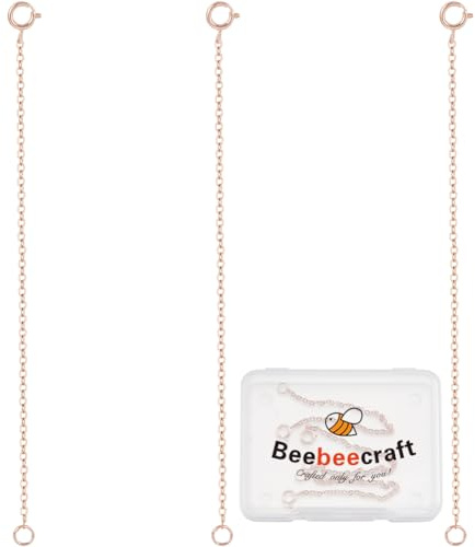 Beebeecraft 1 Box 3 Stück 925 Sterling Silber Schmuck Kettenverlängerung Mit 925 Stempel Roségold Verlängerungsketten Mit Karabinerverschluss Für DIY Halsketten Armbänder Fußkettchen 10cm/3.94in