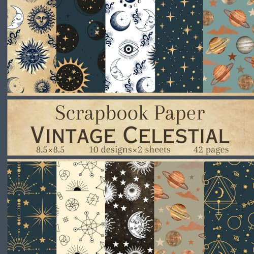 Vintage Celestial Scrapbook Paper: Space Themed Double Sided Patterns, Decorative Craft Paper Pad Supplies for DIY Projects