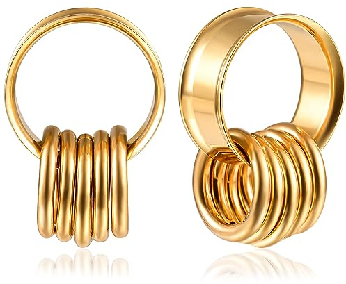 Vankula Ohr Tunnel 1 Paar Double Flared Flesh Plugs 10 Ringen Edelstahl für männer damen Ohrpiercing Gestreckte Schmuck 16mm(5/8) Gold