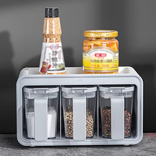 Spice Box,Triple Food Dispenser Spice Rack Plastic Wall-Mounted Spice Spice Jar Set Set Suitable For Use With Kitchen Spices (Color : White)