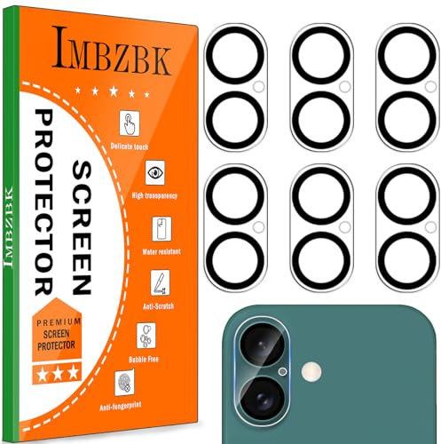 IMBZBK 6 Pack Camera Lens Protector for iPhone 16/iPhone 16 Plus Accessories Camera Protector Screen Cover 9H Tempered Glass Unbreakable Protection Case Friendly