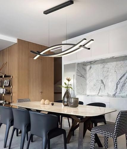 Moderne Esstischlampe LED Pendelleuchte Dimmbar, Linear design hängeleuchte mit Fernbedienung, Höhenverstellbar Kronleuchter für Büro Esszimmer Flur Studie Küchenlampe Deckenleuchte (Schwarz, L100cm)