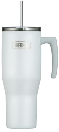 Thermos Tumbler mit Strohhalm und Henkel, Trinkbecher 1,10 l, white mat | 6 h kalt, Isolier-Trinkbecher doppelwandiger Edelstahl, für unterwegs & zuhause, weiß, REFRESHING SERIES