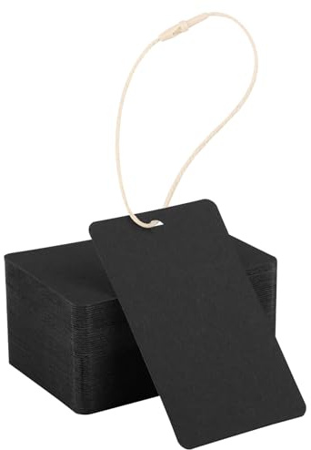 EUSOAR Geschenkanhänger Schwarz, 200 STK Kraft Etiketten Anhänger 5x8cm | 300GSM Rechteckig Kraftpapier Anhänger, Etiketten zum Beschriften, Geschenk Gift Tags Blanko mit Beige Baumwollkordel