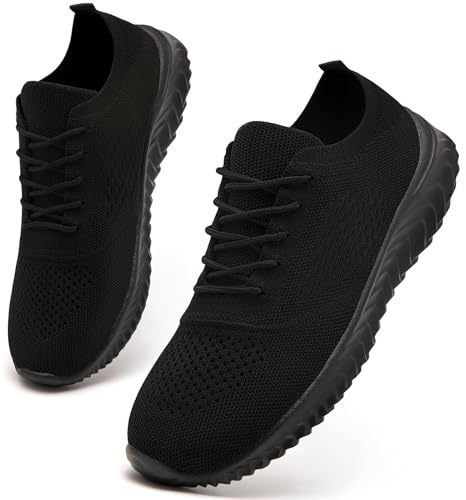 IVQDZL Ladies Trainers Women Running Shoes Sneakers Walking Gym Tennis Work Training Non Slip Workout Lightweight Breathable Trainers Black Size 7 UK