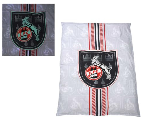 1. FC Köln Wende Bettwäsche - Logo + Stadtwappen - nachtleuchtend 2-teilig 135 x 200 cm - Plus Lesezeichen Wir lieben Fußball