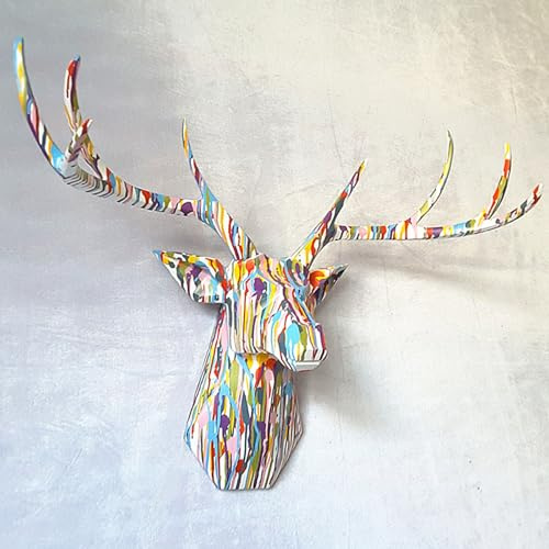 TUPAFJU Künstliche Tierkopf Wanddeko, 3D Wanddekoration, Hirschkopf, Hirschkopf Wanddeko, Hirschkopf Geweih Wanddekoration, Wohnzimmer, Schlafzimmer Wand Skulptur Wandbehang Simulation (H)