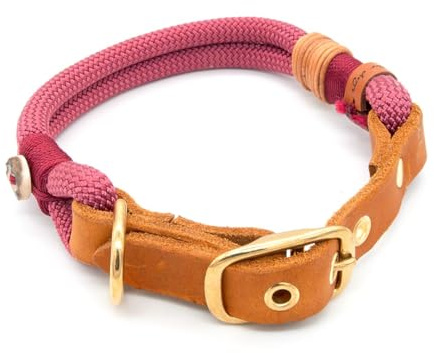 Hundehalsband aus Tau & edlem Leder | Vino Rouge | verstellbar & robust | Elegantes, handgefertigtes Design | Halsband Hund für mittelgroße & große Hunde mit Schnalle – rot