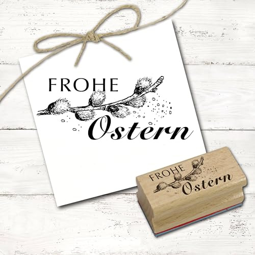 Dekolando Stempel Frohe Ostern Weidenkätzchen Motivstempel Frühling Holzstempel Osterstempel - Abdruck 68 x 28 mm