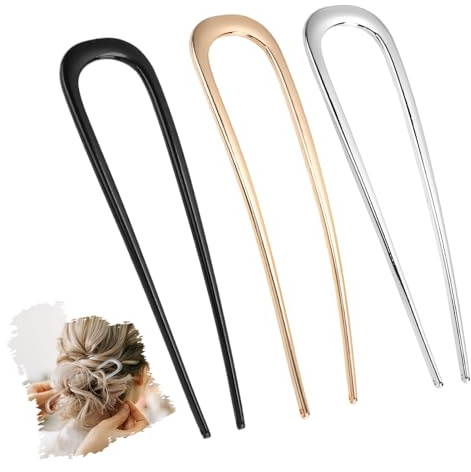 3 französische Haarnadeln aus Metall für Frauen und Mädchen, 14 cm, Gabel in U-Form, große französische Haarnadel, gedrehte Haarnadeln für dicke Dutts, alle Frisuren