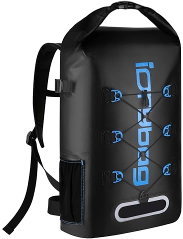 IDRYBAG Wasserdichter Rucksack für Damen und Herren, Kajak, Boot, Reisen, Schwarz, 20L