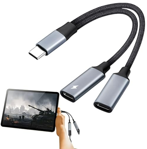 Divisor USB C, divisor U-SB C de carga de 2 puertos, adaptador doble U-SB-C, convertidor de cable USB-C macho a 2USBC hembra, divisor US-B tipo C para carga y auriculares, adaptador 2 en 1 US-BC