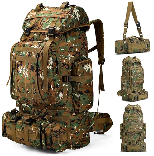 Kabxhueo 80L Taktischer Rucksack 2-in-1Groß Wandern Rucksack Wasserdicht Militär Armee Rucksack Wanderrucksack Notfallrucksack Survival Molle Backpack für Herren Outdoor Reise Camping Trekking,Jungle