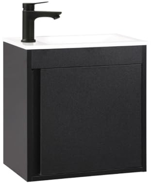 Kometmöbel Cloakroom Vanity Unit With Wash Basin Bathroom Vanity 50cm Wall Hung (Black Without Tap, 500mm)