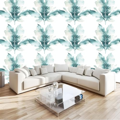 Bianco Carta Da Parati 3D Foglie Di Banano Acquerello Poster Decorazione Da Muro Gigante Murale 200 X 140 Cm Per Soggiorno Camera De Letto Sala Ufficio