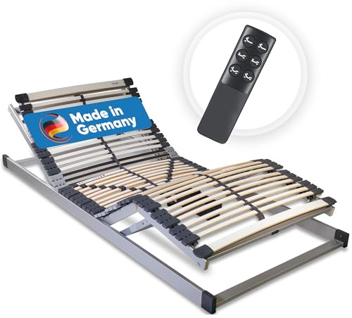 RehaSleep Deluxe elektrischer Lattenrost 100x200 – Schlafen wie auf Wolken durch 44 Birkenholzleisten – 100 Nächte Probeschlafen – Lattenrost elektrisch verstellbar Made in Germany