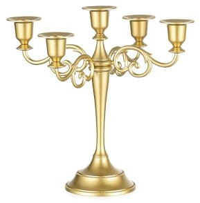 Sziqiqi Candelabres Dorés à 5 Bras: Porte-bougeoirs pour Centre de Table de Salle à Manger - Candelabre Métallique Vintage pour Décoration de Noël Mariage Salon et Cheminée